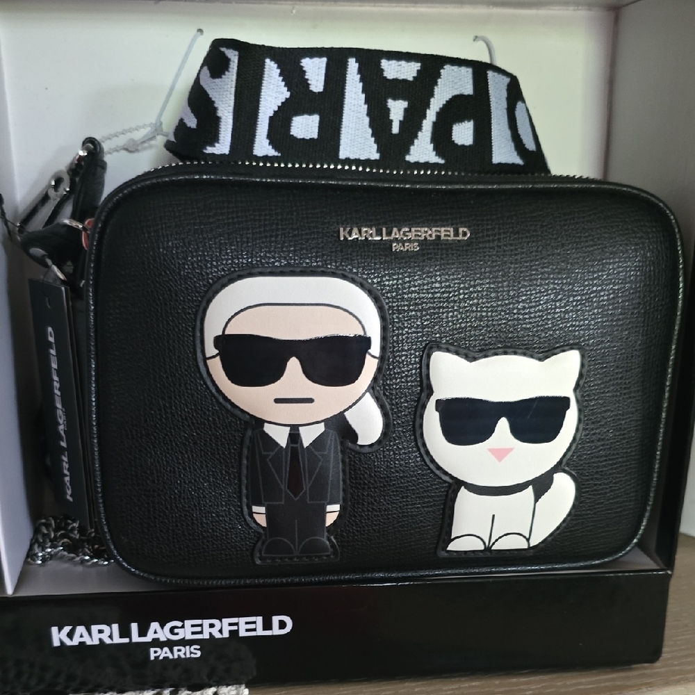Karl Lagerfeld Black Camera Bag & Cat Keychain Set - Black & White Gift Set ❤️ - Picture 3 of 14